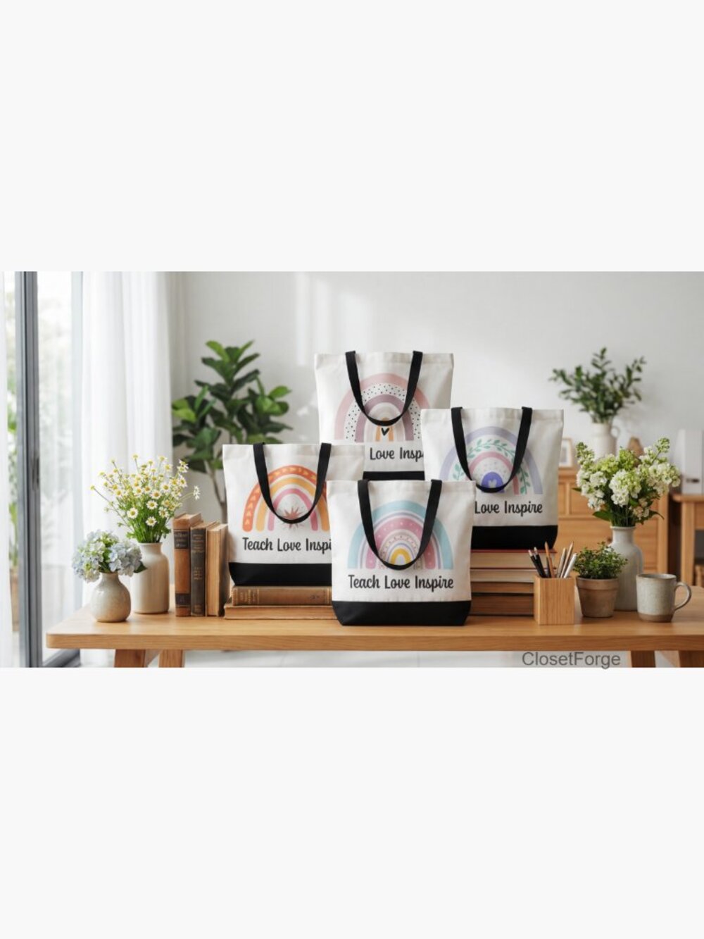 Set of 2 Teacher Tote Bags Canvas Reusable Grocery Shopping Bags - Picture 7 of 7